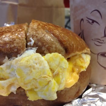 Bagel Express - Egg and cheese bagel with latte - Bagels Near Me - New York, New York Bagel Express - Egg and cheese bagel with latte - Bagels Near Me - New York, New York