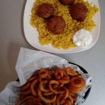 Grab A Gyro - Falafel platter with curly fries. - Mediterranean Near Me - Tualatin, Oregon Grab A Gyro - Falafel platter with curly fries. - Mediterranean Near Me - Tualatin, Oregon