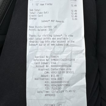 Subway - My receipt - Sandwiches Near Me - Discovery Bay, California
