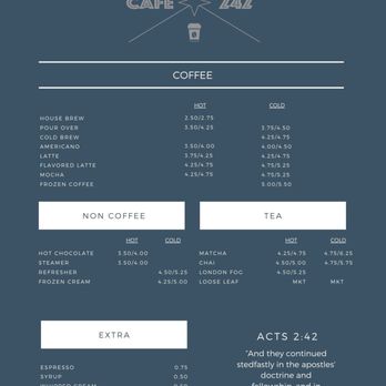 Cafe 242 - the menu for the cafe - Used Bookstore Near Me - Odenville, Alabama Cafe 242 - the menu for the cafe - Used Bookstore Near Me - Odenville, Alabama