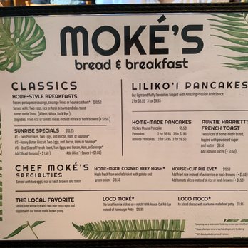 Moke’s Bread And Breakfast - Menu 6/2019 - Breakfast & Brunch Near Me - Honolulu, Hawaii