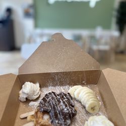 Joyu Tea & Coffee - Croffle with chocolate, banana, drizzeld condensed milk, coconut ice cream