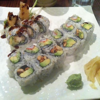 Soho Sushi - Tri Combo Roll - (T: Chicken Tempura, M: California, B: Peanut Avocado) with wasabi and ginger - Japanese Near Me - New York, New York