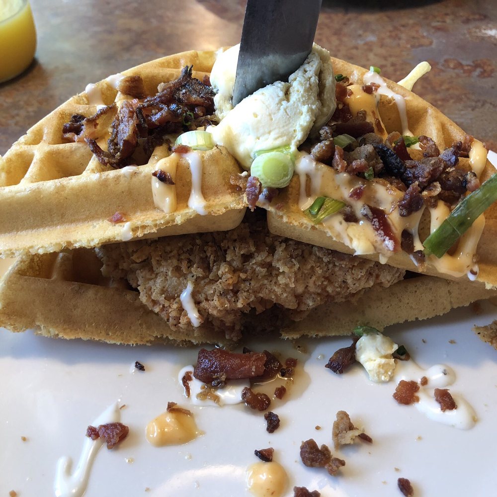 Huckleberry's - Stacked Chicken and Waffles!!! Highly recommend. - Breakfast & Brunch Near Me - Fairfield, California Huckleberry's - Stacked Chicken and Waffles!!! Highly recommend. - Breakfast & Brunch Near Me - Fairfield, California