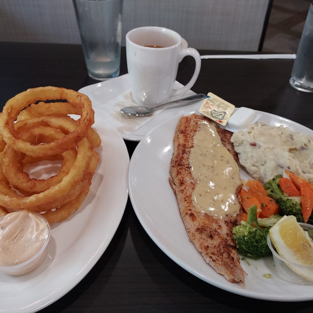 Milestone Grill - Onion rings and grilled white fish. homemade mashed potatoes - American Near Me - Warren, Michigan Milestone Grill - Onion rings and grilled white fish. homemade mashed potatoes - American Near Me - Warren, Michigan