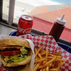 Neveria y hamburguesas el bananas - Double cheese burger and fries with a view of the beach.