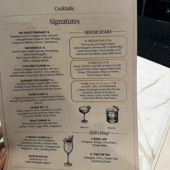 Velour - Drink menu - American Near Me - Dallas, Texas