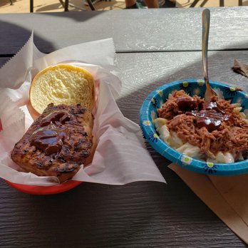 Smokin' Coop BBQ Pit - Pork chop sammie and a small mac & cheese with pulled pork. - Barbeque Near Me - Belvidere, Illinois Smokin' Coop BBQ Pit - Pork chop sammie and a small mac & cheese with pulled pork. - Barbeque Near Me - Belvidere, Illinois