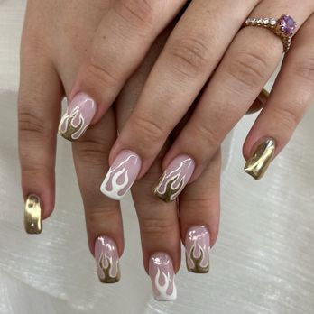 Sun's Nail & Spa - Chrome and fire design by Fiona - Nail Salons Near Me - Huntington, New York Sun's Nail & Spa - Chrome and fire design by Fiona - Nail Salons Near Me - Huntington, New York