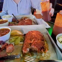 Fireside Lounge - Ribs, sausage, beans and potato salad... And Blue Moon is a nice beer..