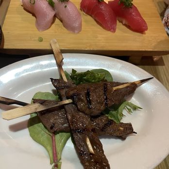 Sushi Axiom - Dallas - Beef Satay Yellowtail nigiri Tuna nigiri - Japanese Near Me - Dallas, Texas Sushi Axiom - Dallas - Beef Satay Yellowtail nigiri Tuna nigiri - Japanese Near Me - Dallas, Texas