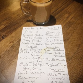 Bowl O Biryani - Hand written lunch combo menu - Indian Near Me - Downers Grove, Illinois