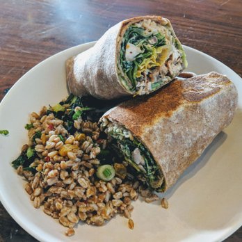 Left Coast Food + Juice - CALIFORNIA LOVE - chicken breast, black beans, brown rice, romaine, red onion, roasted tomato salsa, avocado, lemon yogurt, whole wheat wrap - Cafes Near Me - Chicago, Illinois Left Coast Food + Juice - CALIFORNIA LOVE - chicken breast, black beans, brown rice, romaine, red onion, roasted tomato salsa, avocado, lemon yogurt, whole wheat wrap - Cafes Near Me - Chicago, Illinois