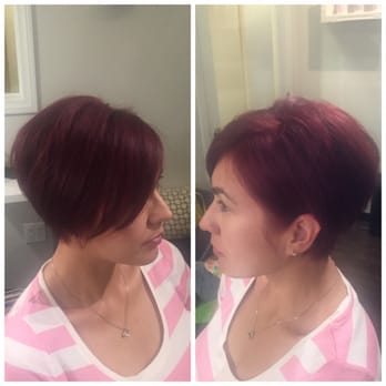 Short Hair Cut Pixie Style Deep Magenta Red Hair Color Yelp