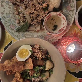Glai Baan - Kapro Gai Kai Dao (minced chicken dish) and Bamee Hang (off their specials of the night) - Thai Near Me - Phoenix, Arizona Glai Baan - Kapro Gai Kai Dao (minced chicken dish) and Bamee Hang (off their specials of the night) - Thai Near Me - Phoenix, Arizona