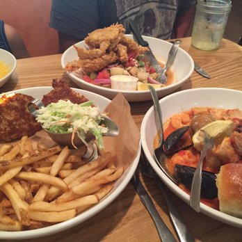 Matt's Fish Camp Bethany - Left to right: crab cakes, soft shell crab, and the Matt's Fish Camp stew. - Seafood Near Me - Bethany Beach, Delaware
