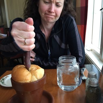 Simon's Restaurant - The bread served in a flowerpot was a great touch, but you have to remove Excalibur before you eat it. - American Near Me - Midway, Utah