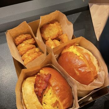 Eggslut - Fairfax, Bacon, Egg & Cheese, and truffle hash browns - Breakfast & Brunch Near Me - Las Vegas, Nevada