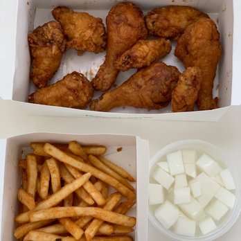 Bonchon Parsippany - Small Fried Chicken Combo with Pickled Radish (~$14) & French Fries (~$4). - Chicken Wings Near Me - Parsippany, New Jersey Bonchon Parsippany - Small Fried Chicken Combo with Pickled Radish (~$14) & French Fries (~$4). - Chicken Wings Near Me - Parsippany, New Jersey