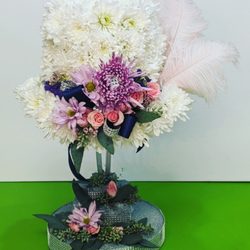 Custom form piece. Kentucky Derby Hat. With pom poms, roses and feathers