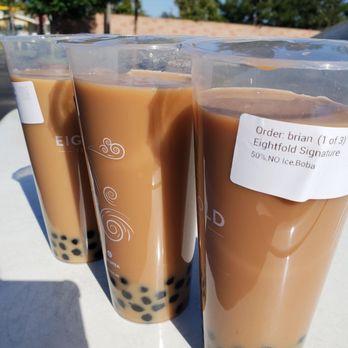 Eightfold Tea Shoppe - Signature milk tea with no ice. Warning: the stingy establishment will cut your drinks "a bit" if you order with no ice - Bubble Tea Near Me - Costa Mesa, California Eightfold Tea Shoppe - Signature milk tea with no ice. Warning: the stingy establishment will cut your drinks "a bit" if you order with no ice - Bubble Tea Near Me - Costa Mesa, California