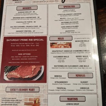 Lucky's 13 Pub - Back of menu. - American Near Me - Spearfish, South Dakota Lucky's 13 Pub - Back of menu. - American Near Me - Spearfish, South Dakota