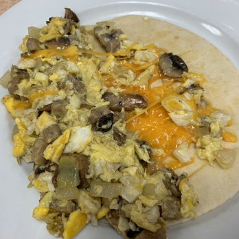 JJ's Cafe - Breakfast taco with mushrooms, onion, sausage, and cheddar cheese. - Breakfast & Brunch Near Me - Rockport, Texas JJ's Cafe - Breakfast taco with mushrooms, onion, sausage, and cheddar cheese. - Breakfast & Brunch Near Me - Rockport, Texas