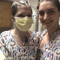 Bucks Screen Printing and Embroidery - Transplant sisters. With homemade gowns that Bucks graciously embroidered for us in a last minute rush!