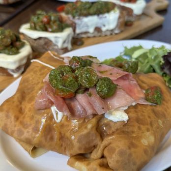 Panino Rustico - savory crepe w. smoked ham, cherry tomato mozzarella and basil pesto - Italian Near Me - Brooklyn, New York