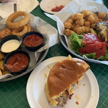 KC's Cabin - Mac n Cheese Burger with tots and Combo platter - Bars Near Me - Spring Grove, Illinois KC's Cabin - Mac n Cheese Burger with tots and Combo platter - Bars Near Me - Spring Grove, Illinois
