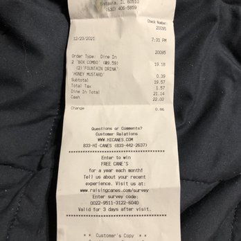 Raising Cane's Chicken Fingers - the receipt - Fast Food Near Me - Batavia, Illinois