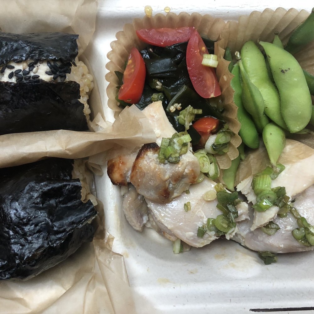 Rice & Miso - Grilled Chicken, with Original Rice Ball, Tuna Mayo Rice Ball, Edamame and Wakame salad - Japanese Near Me - Brooklyn, New York Rice & Miso - Grilled Chicken, with Original Rice Ball, Tuna Mayo Rice Ball, Edamame and Wakame salad - Japanese Near Me - Brooklyn, New York