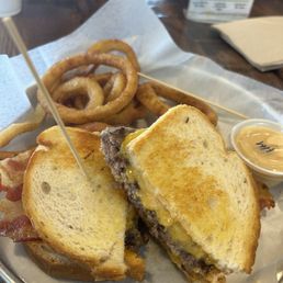Sourdough Bacon Melt * Onion Rings Sourdough Bacon Melt * Onion Rings