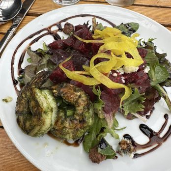 Ona Restaurant & Lounge - Beet salad with a side of 2 Mexican prawns - Seafood Near Me - Yachats, Oregon Ona Restaurant & Lounge - Beet salad with a side of 2 Mexican prawns - Seafood Near Me - Yachats, Oregon