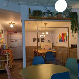 portion of the dining room with self serve water and coffee portion of the dining room with self serve water and coffee