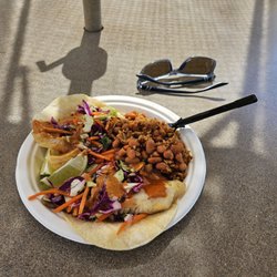 Colors Café - Grilled fish tacos (2), MX rice, and whole pinto beans ($9.42)