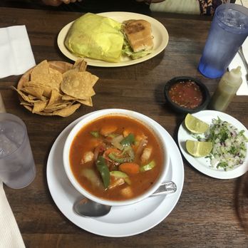 El Caporal - Caldo Mixto, chicken torta, chips, salsa, and sides. - Mexican Near Me - Altadena, California