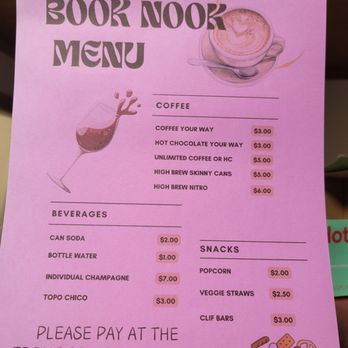 Martha Gene Boutique - Book Nook Menu for munchies and lounging - Women's Clothing Near Me - Spring, Texas Martha Gene Boutique - Book Nook Menu for munchies and lounging - Women's Clothing Near Me - Spring, Texas