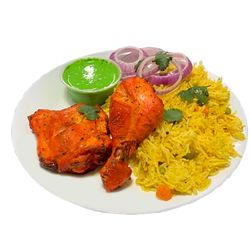 Succulent 2 pieces of steam-roasted chicken paired with fluffy rice, fresh salad, and zesty mint chutney @12.99
