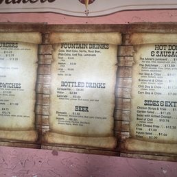Menu at the Miners Grill