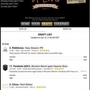 BREW'd Craft Pub - Draft List - Gastropubs Near Me - Honolulu, Hawaii