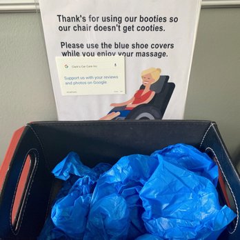 Clark's Car Care - Booties to cover your shoes for Massage Chair - Auto Repair Near Me - Naperville, Illinois