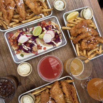 Hook Fish at Proof Lab Beer Garden - fish n chips x grilled rockfish tacos - Seafood Near Me - Mill Valley, California