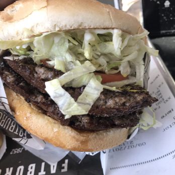 Fatburger & Buffalo's Express - Picture doesn't do it justice. Sadly, it looks like a cafeteria burger here, but far from. - Burgers Near Me - Pasadena, California