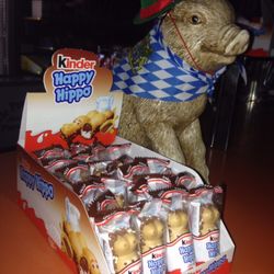 Karl Ehmer Meats - Our mascot "Sample" displaying "Happy Hippo" treats for young & old.