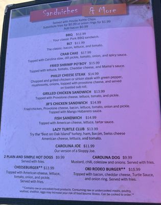 Menu photo 1 Lazy Turtle Oceanfront Grille Oak Island, NC