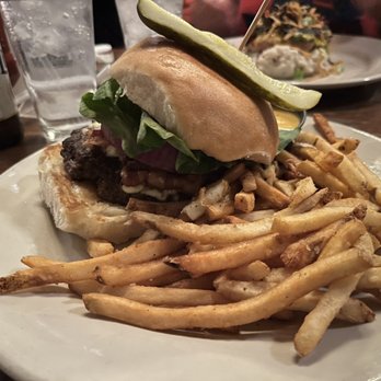 Gruene River Grill - Gorgonzola Burger and Fries - American Near Me - New Braunfels, Texas Gruene River Grill - Gorgonzola Burger and Fries - American Near Me - New Braunfels, Texas