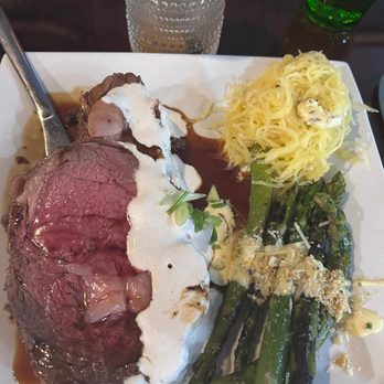 Hunters & Gatherers - Awesome prime rib meal, served with asparagus (cheese topping) and squash. Very juicy and tasty! - Salad Near Me - DeLand, Florida Hunters & Gatherers - Awesome prime rib meal, served with asparagus (cheese topping) and squash. Very juicy and tasty! - Salad Near Me - DeLand, Florida