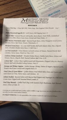 Menu photo 2 Mariner Grille Narragansett, RI