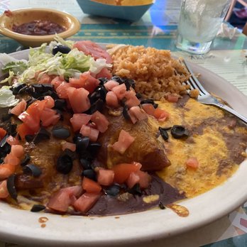 Jose's Mexican Cafe - Beef enchiladas with beans and rice. I requested the tomato and black olives. - Mexican Near Me - Seaside, California Jose's Mexican Cafe - Beef enchiladas with beans and rice. I requested the tomato and black olives. - Mexican Near Me - Seaside, California